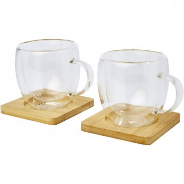 Logotrade Firmengeschenke das Foto: Manti 2-teiliger 250 ml doppelwandiger Glasbecher mit Bambusuntersetzer 