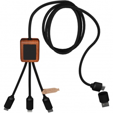 Logotrade werbemittel das Foto: SCX.design C38 5-in-1 Ladekabel aus rPET in quadratischem Bambusgehäuse mit Leuchtlogo