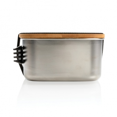 Logotrade Werbeartikel das Foto: Stainless Steel Lunchbox mit Bambus-Deckel und Göffel