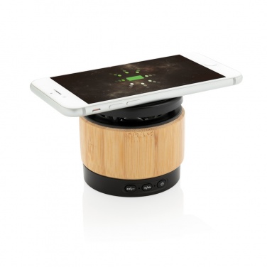 Logotrade Werbegeschenke das Foto: Bambus Wireless Charger und Lautsprecher