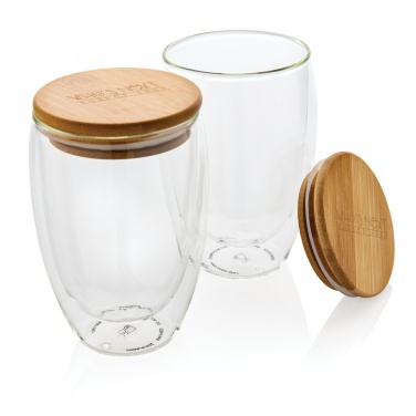 Logotrade Logogeschenke das Foto: 2-tlg Set Borosilikatgläser mit Bambusdeckel 350ml