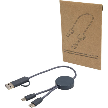 Logotrade Firmengeschenke das Foto: Citala 30 cm 5-in-1 Kabel aus recyceltem Kunststoff für Datenübertragung und 27W Schnellladung