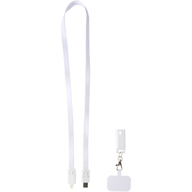 Logotrade Firmengeschenke das Foto: Franz 5 in 1 Lanyard Kabel aus recyceltem Kunststoff für Smartphones mit integrierter Datensynchronisierung und 65 W Schnellladefunktion