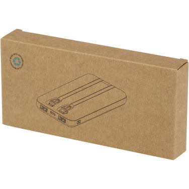 Logotrade Werbeartikel das Foto: Adhil 10 W 10.000 mAh Powerbank aus recyceltem Kunststoff mit 2 integrierten Kabeln
