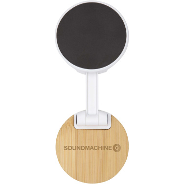 Logotrade Firmengeschenke das Foto: Alcor Klappbare magnetische Smartphonehalterung aus recyceltem Kunststoff mit Bambusdetails