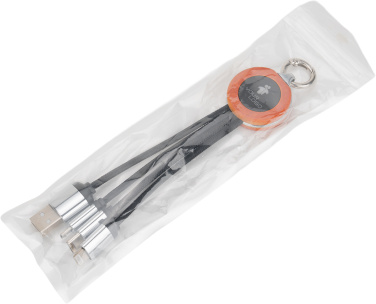 Logotrade Werbeartikel das Foto: 4-in-1-Kabel mit elighted-Logo im Holzgehäuse