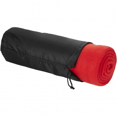 Logo trade promotional giveaways image of: Huggy fleece plaid blanket with carry pouch