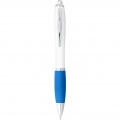 Nash ballpoint pen white barrel and coloured grip, White / Aqua