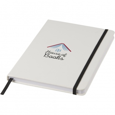 Logo trade promotional items image of: Spectrum A5 white notebook with coloured strap