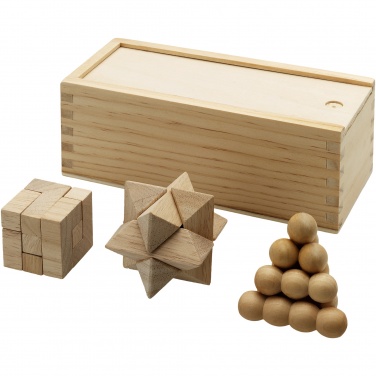 Logo trade promotional products image of: Brainiac 3-piece wooden brain teaser set