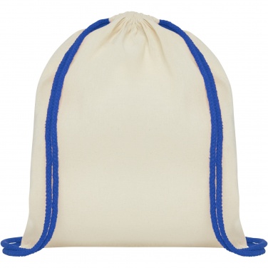 Logo trade promotional merchandise picture of: Oregon 100 g/m² cotton drawstring bag with coloured cords 5L