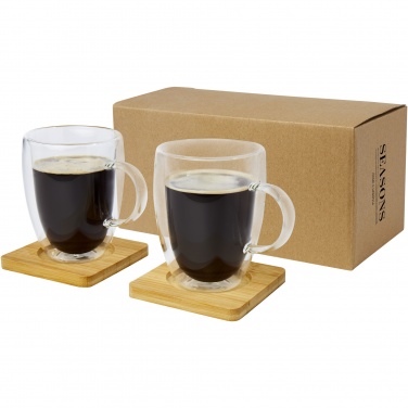 Logotrade advertising product picture of: Manti 2-piece 350 ml double-wall glass cup with bamboo coaster 