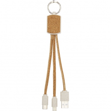 Logo trade promotional merchandise photo of: Bates wheat straw and cork 3-in-1 charging cable