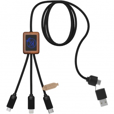 Logo trade promotional giveaway photo of: SCX.design C38 5-in-1 rPET light-up logo charging cable with squared wooden casing