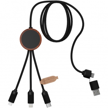 Logotrade promotional gift picture of: SCX.design C37 5-in-1 rPET light-up logo charging cable with round wooden casing