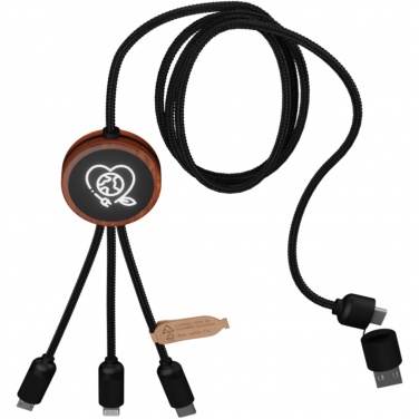 Logotrade corporate gift picture of: SCX.design C37 5-in-1 rPET light-up logo charging cable with round wooden casing