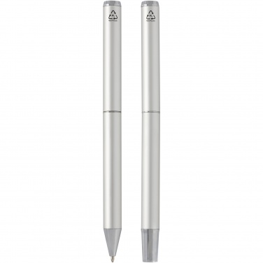 Logo trade corporate gift photo of: Lucetto recycled aluminium ballpoint and rollerball pen gift set