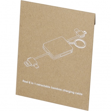 Logotrade corporate gift image of: Reel 6-in-1 retractable bamboo key ring charging cable