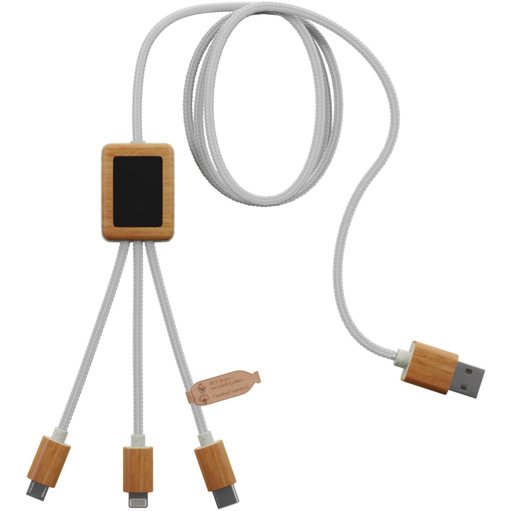 Logo trade promotional gift photo of: SCX.design C39 3-in-1 rPET light-up logo charging cable with squared bamboo casing