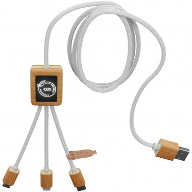 Logo trade promotional giveaways image of: SCX.design C39 3-in-1 rPET light-up logo charging cable with squared bamboo casing