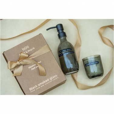 Logo trade advertising products picture of: Wellmark Discovery 200 ml hand soap dispenser and 150 g scented candle set - dark amber fragrance