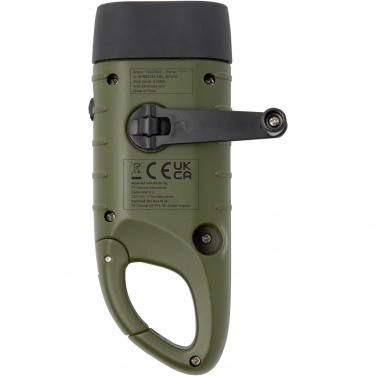 Logotrade promotional product image of: Helios recycled plastic solar dynamo flashlight with carabiner