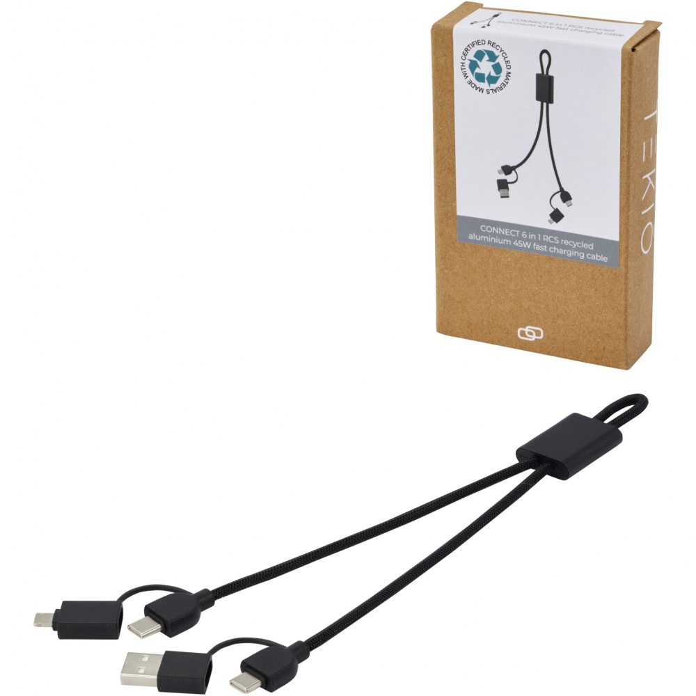 Logotrade promotional merchandise image of: Connect 6-in-1 RCS recycled aluminium 45W quick charge & data transfer cable