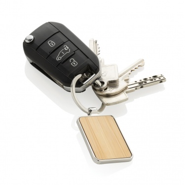 Logo trade promotional merchandise picture of: RCS recycled zinc alloy rectangle keychain with bamboo