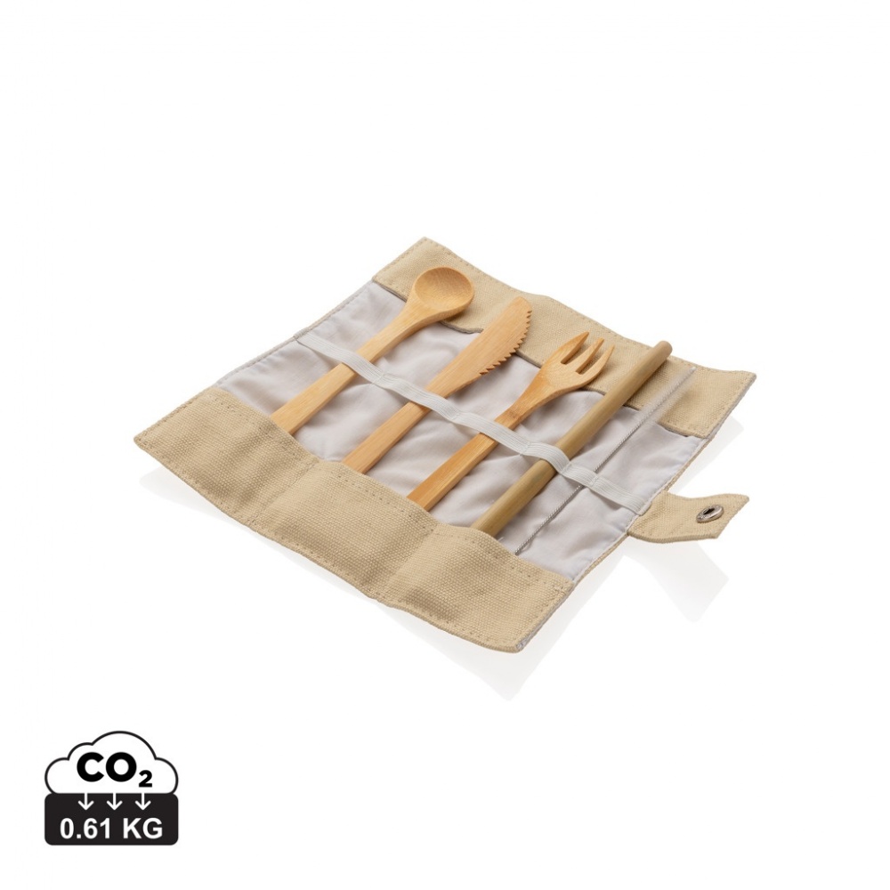 Logo trade promotional items image of: Reusable bamboo travel cutlery set