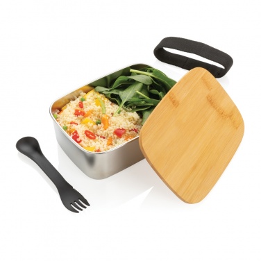 Logo trade advertising product photo of: Stainless steel lunchbox with bamboo lid and spork