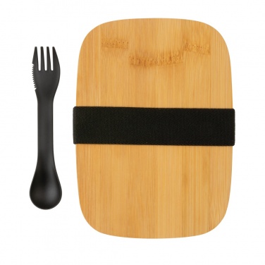 Logo trade promotional gift photo of: Stainless steel lunchbox with bamboo lid and spork