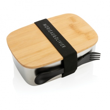 Logo trade promotional gifts picture of: Stainless steel lunchbox with bamboo lid and spork