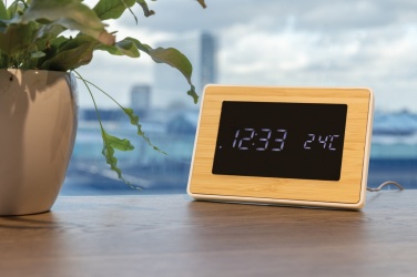 Logo trade promotional giveaway photo of: Utah RCS recycled plastic and bamboo LED clock