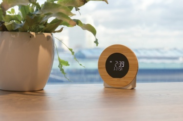Logo trade promotional giveaway photo of: Utah RCS rplastic and bamboo LCD desk clock