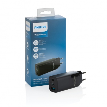 Logotrade promotional giveaway image of: Philips 65W ultra fast PD 3-port USB wall charger