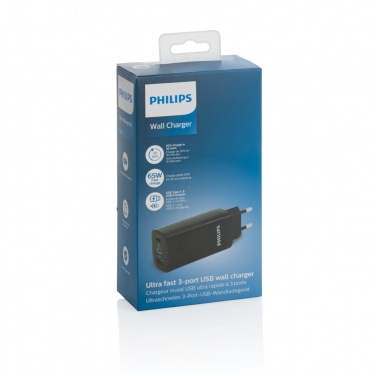 Logo trade business gifts image of: Philips 65W ultra fast PD 3-port USB wall charger