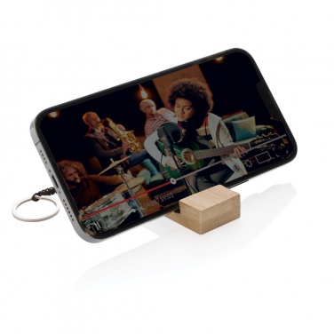 Logo trade promotional giveaways picture of: Standkey bamboo keychain phone stand