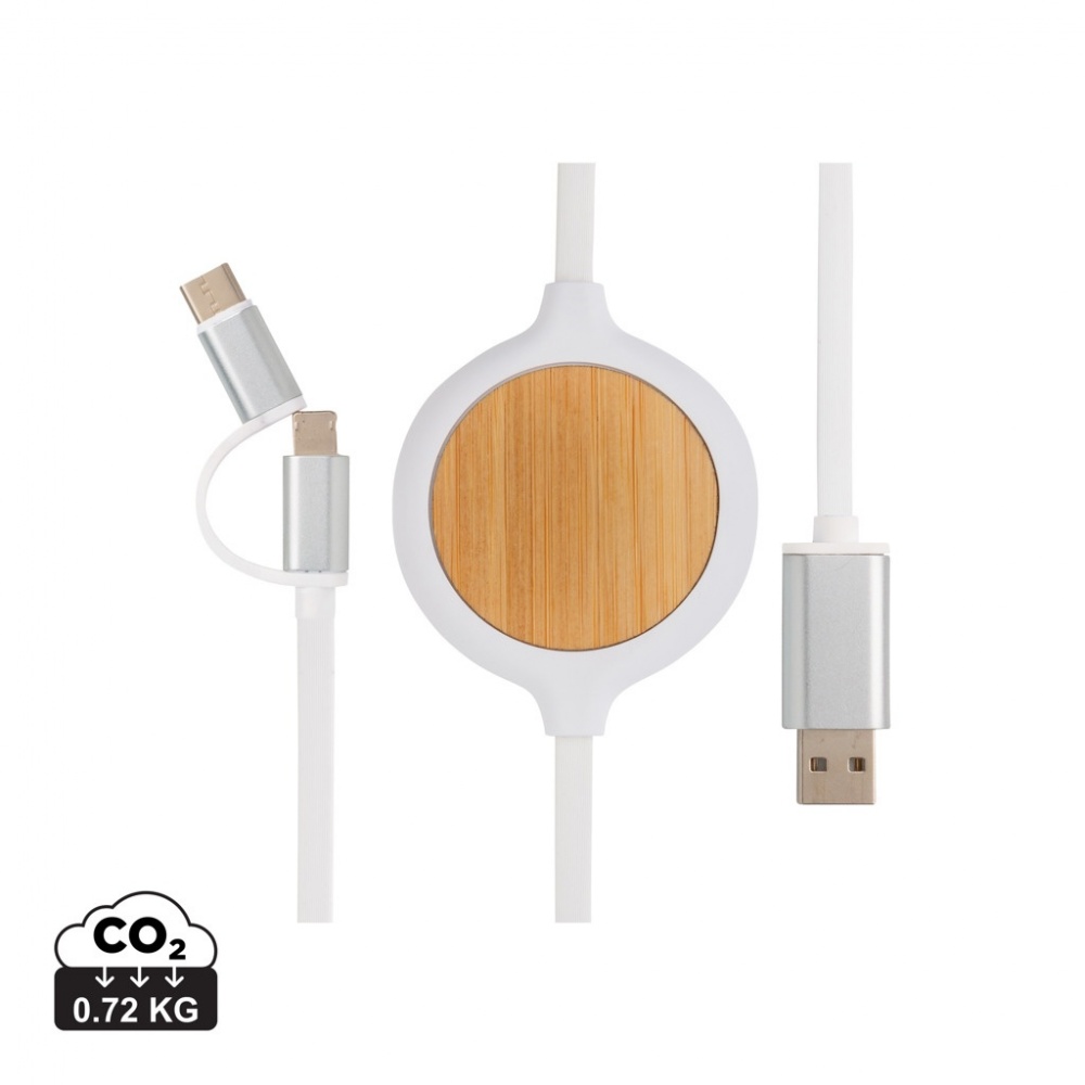 Logo trade advertising product photo of: 3-in-1 cable with 5W bamboo wireless charger