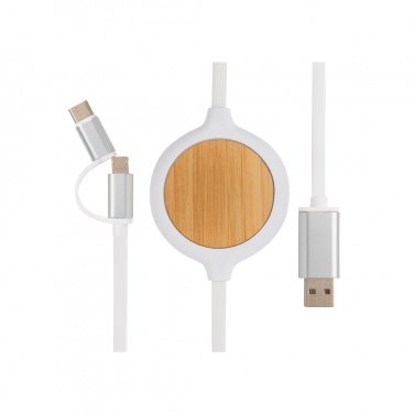 Logo trade promotional gifts picture of: 3-in-1 cable with 5W bamboo wireless charger