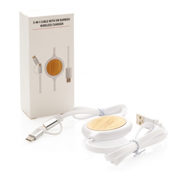 Logotrade corporate gifts photo of: 3-in-1 cable with 5W bamboo wireless charger