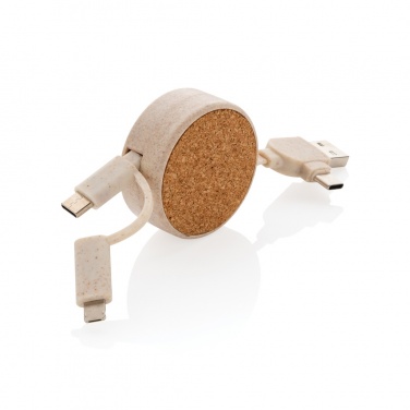 Logo trade advertising products image of: Cork and Wheat 6-in-1 retractable cable