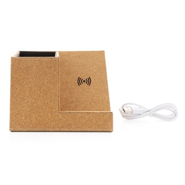 Logo trade advertising products image of: Cork pen holder and 5W wireless charger
