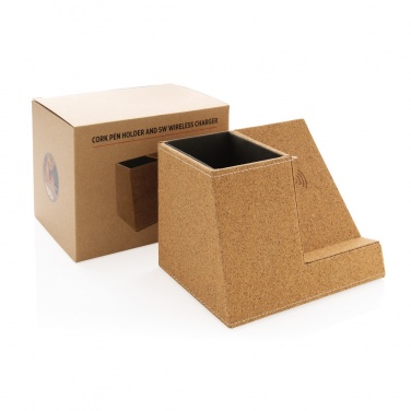 Logo trade promotional gift photo of: Cork pen holder and 5W wireless charger