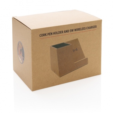 Logo trade promotional merchandise photo of: Cork pen holder and 5W wireless charger