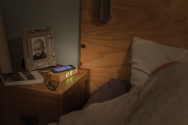 Logotrade promotional item picture of: Bamboo alarm clock with 5W wireless charger