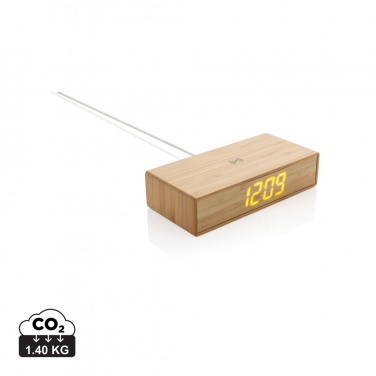 Logo trade promotional giveaway photo of: Bamboo alarm clock with 5W wireless charger