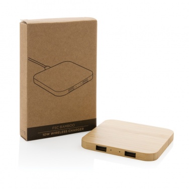 Logo trade promotional giveaways picture of: Bamboo 10W wireless charger with USB