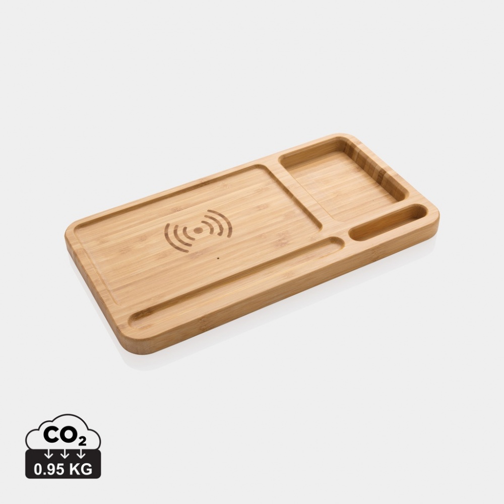 Logotrade promotional products photo of: Bamboo desk organiser 10W wireless charger
