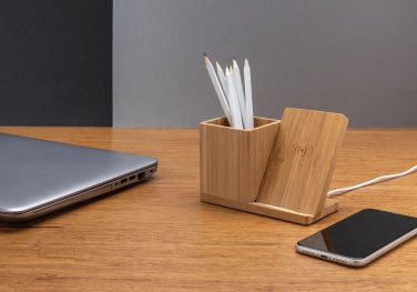 Logo trade advertising product photo of: Calgary bamboo 10W wireless charger