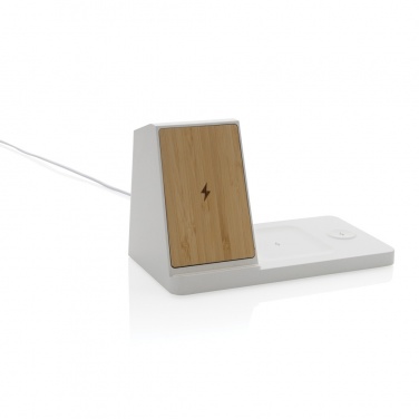 Logo trade advertising products image of: Ontario recycled plastic & bamboo 3-in-1 wireless charger